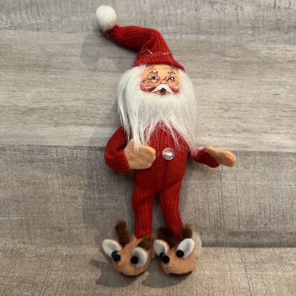 AnnaLee Bedtime Santa Ornament 2007 Handpainted Mouse Slippers 6” Posable - Picture 1 of 7